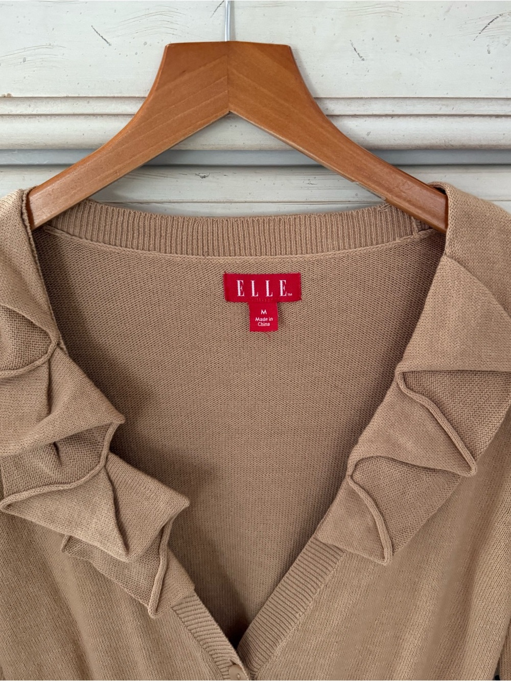 Beige Ruffle Cotton Button Cardigan - Picture 3 of 4